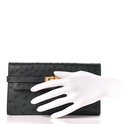 Hermes Ostrich Kelly Longue Wallet Vert Titien 2 of 8