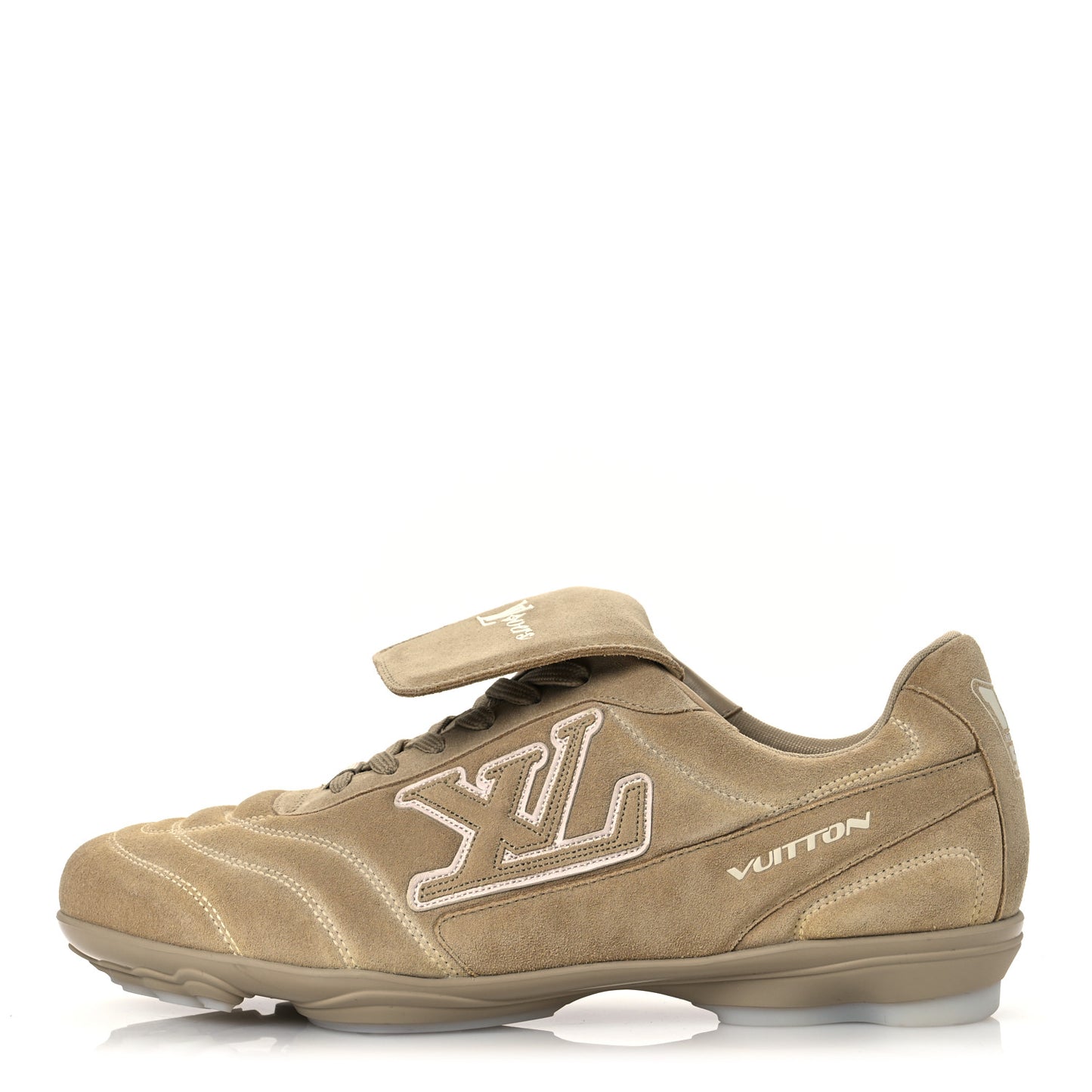 Calfskin Suede Mens LV Foot Print Soccer Sneakers 10 Beige