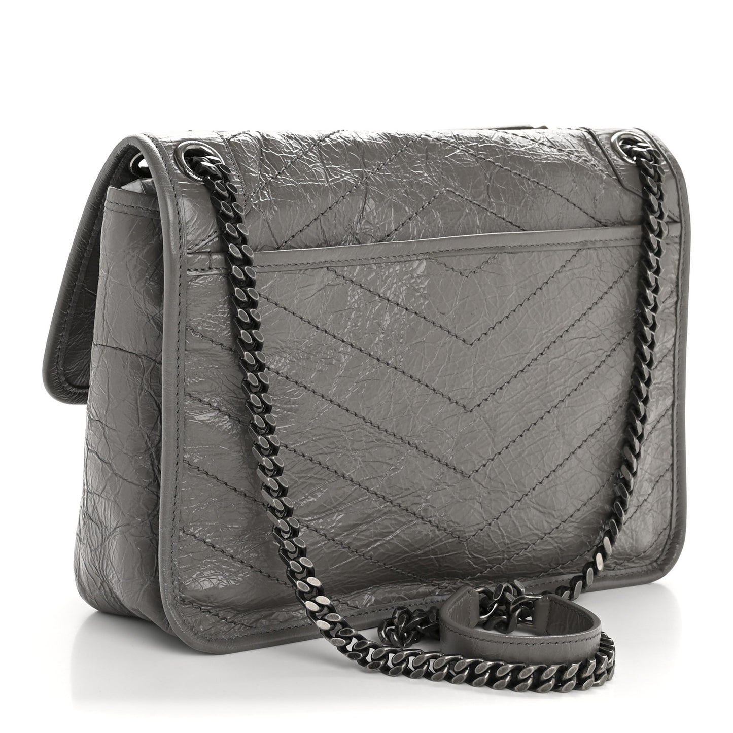 Crinkled Calfskin Matelasse Monogram Medium Niki Chain Satchel Fog