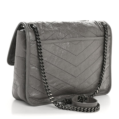 Saint Laurent Crinkled Calfskin Matelasse Monogram Medium Niki Chain Satchel Fog 3 of 14
