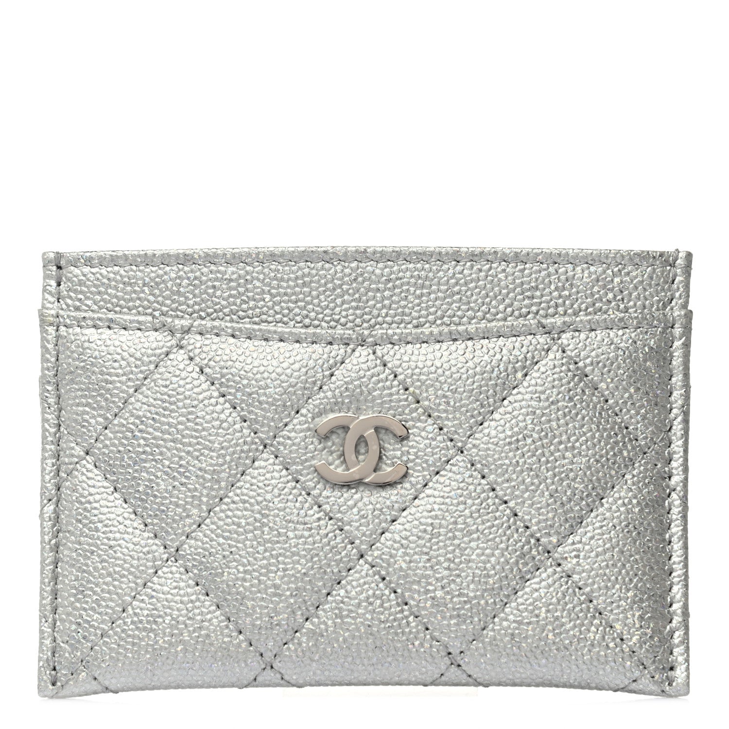Chanel Glittered Metallic Caviar Quilted Card Holder Silver 1 of 8