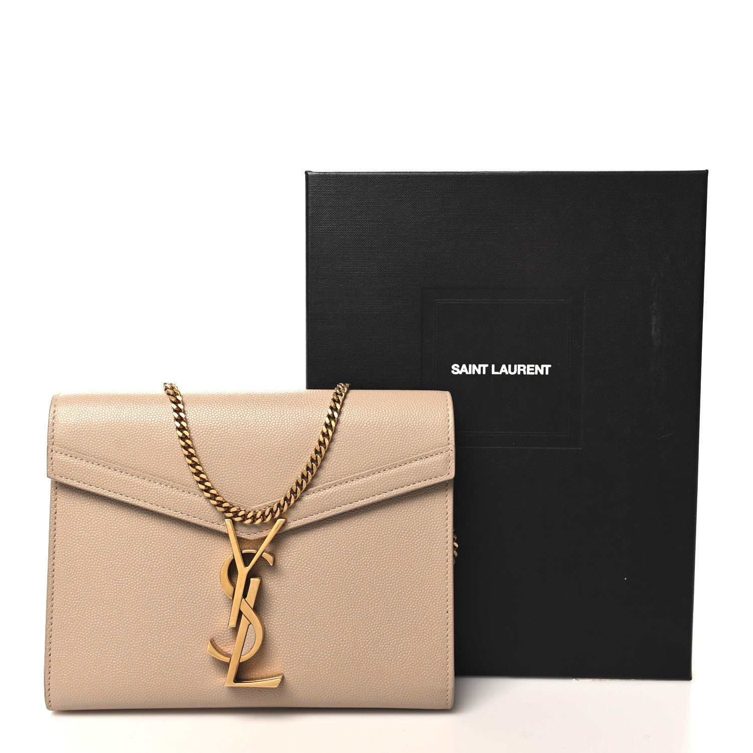 Saint Laurent Grain De Poudre Monogram Cassandra Chain Wallet Dark Beige 10 of 10