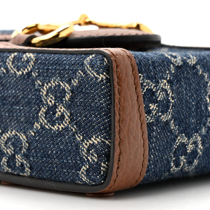 Gucci New Denim GG Monogram Dollar Calfskin Mini Horsebit 1955 Crossbody Bag Blue Tea Cuir Epilog 10 of 11