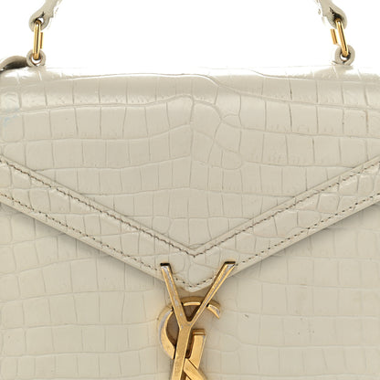 Saint Laurent Crocodile Embossed Mini Classic Monogram Cassandra Top Handle Crema Soft 8 of 12