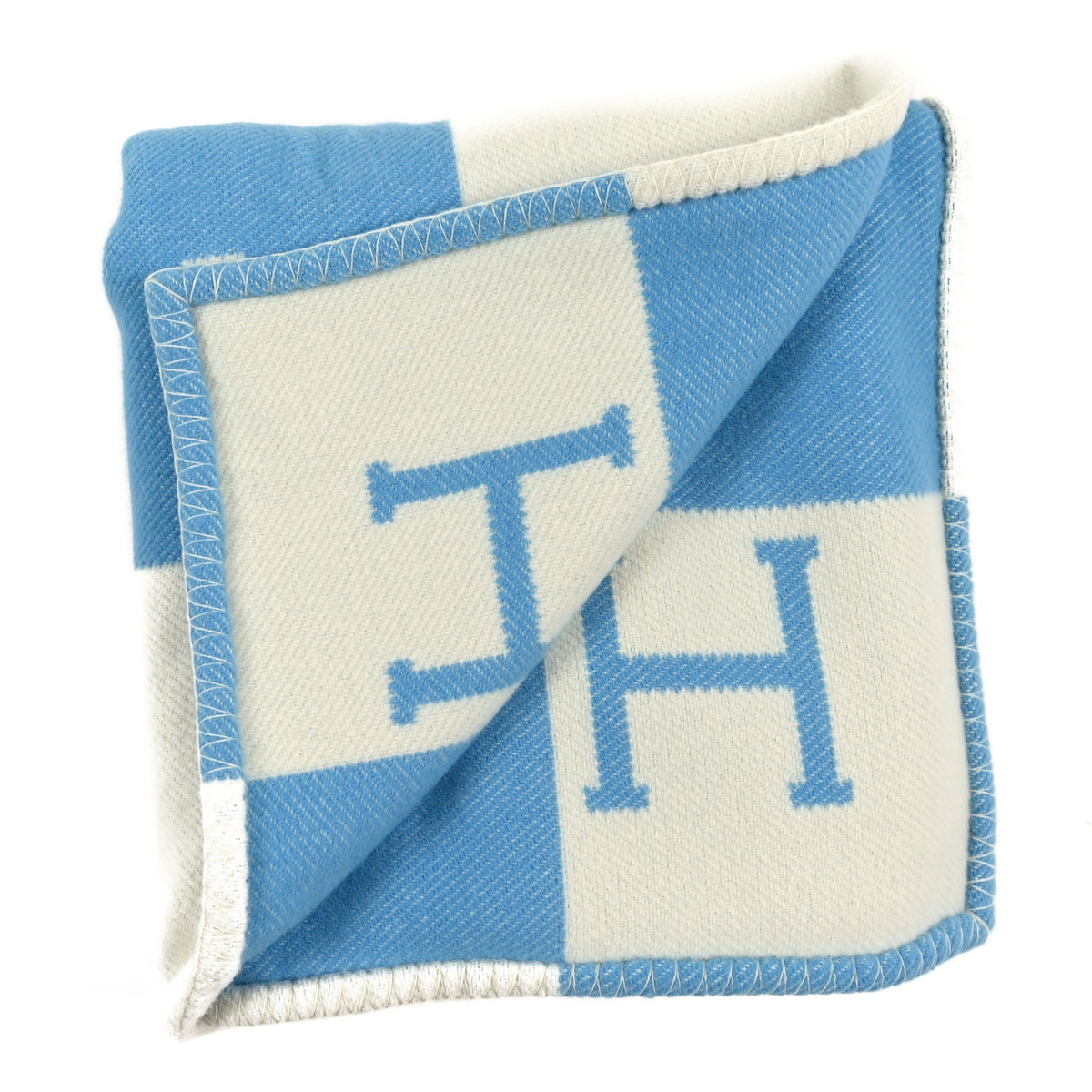 Wool Cashmere Avalon Baby Blanket Bleu Genievre White