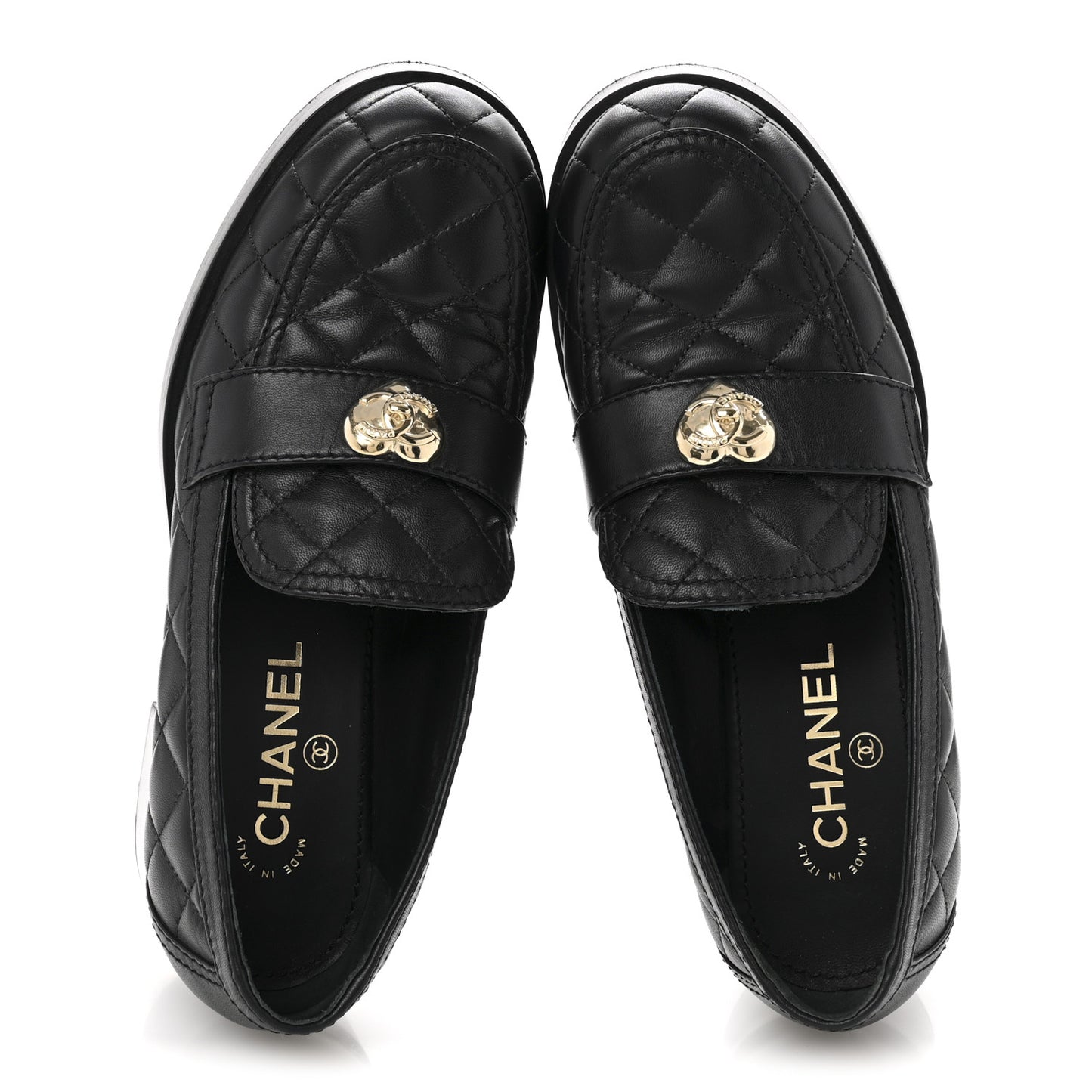 Lambskin Quilted CC Heart Loafers 39 Black