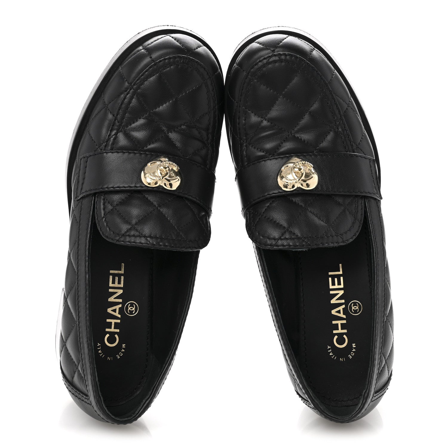 Chanel Lambskin Quilted CC Heart Loafers 39 Black 2 of 12