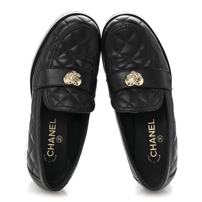 Chanel Lambskin Quilted CC Heart Loafers 39 Black 2 of 12