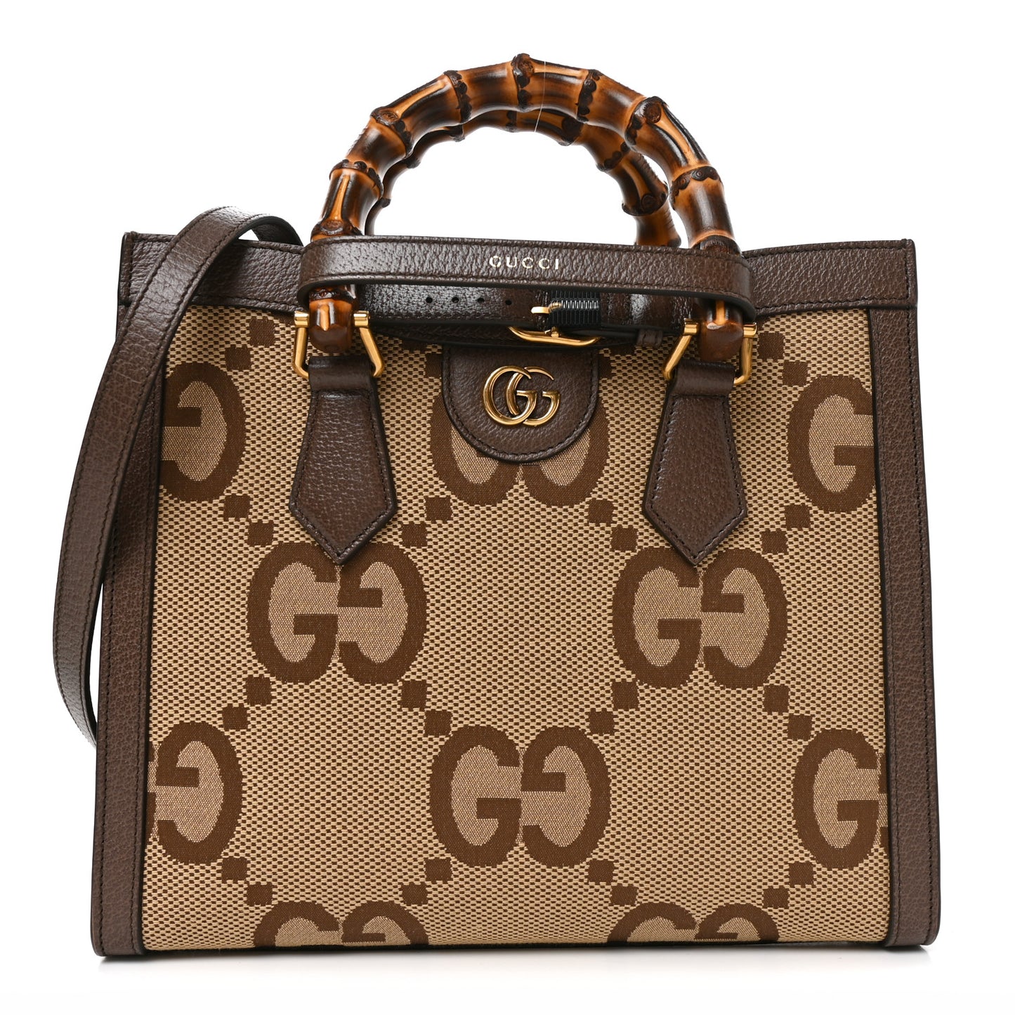 Monogram Jumbo GG Textured Dollar Calfskin Small Diana Tote Bag Camel Ebony New Acero
