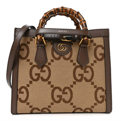 Gucci Monogram Jumbo GG Textured Dollar Calfskin Small Diana Tote Bag Camel Ebony New Acero 1 of 11