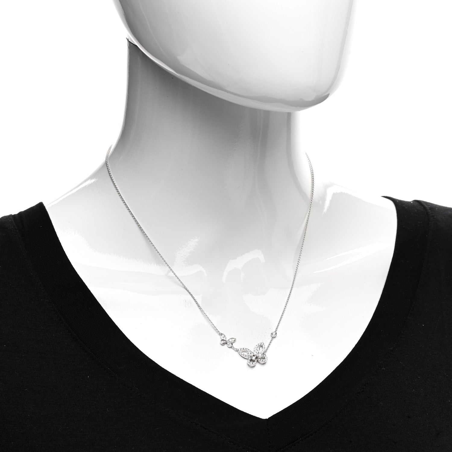 Graff 18K White Gold Diamond Double Butterfly Silhouette Pendant Necklace 2 of 4
