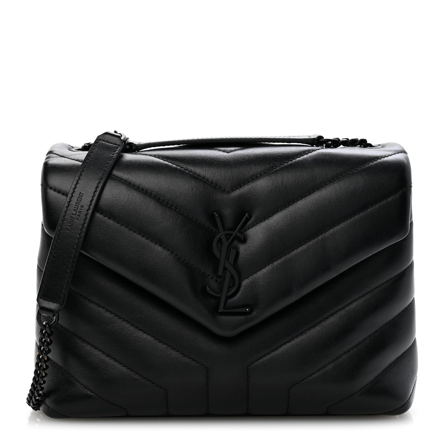 Calfskin Y Quilted Monogram Monochrome Small Loulou Chain Satchel Black