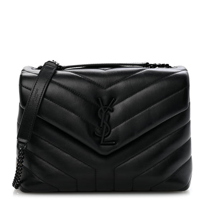 Saint Laurent Calfskin Y Quilted Monogram Monochrome Small Loulou Chain Satchel Black 1 of 14