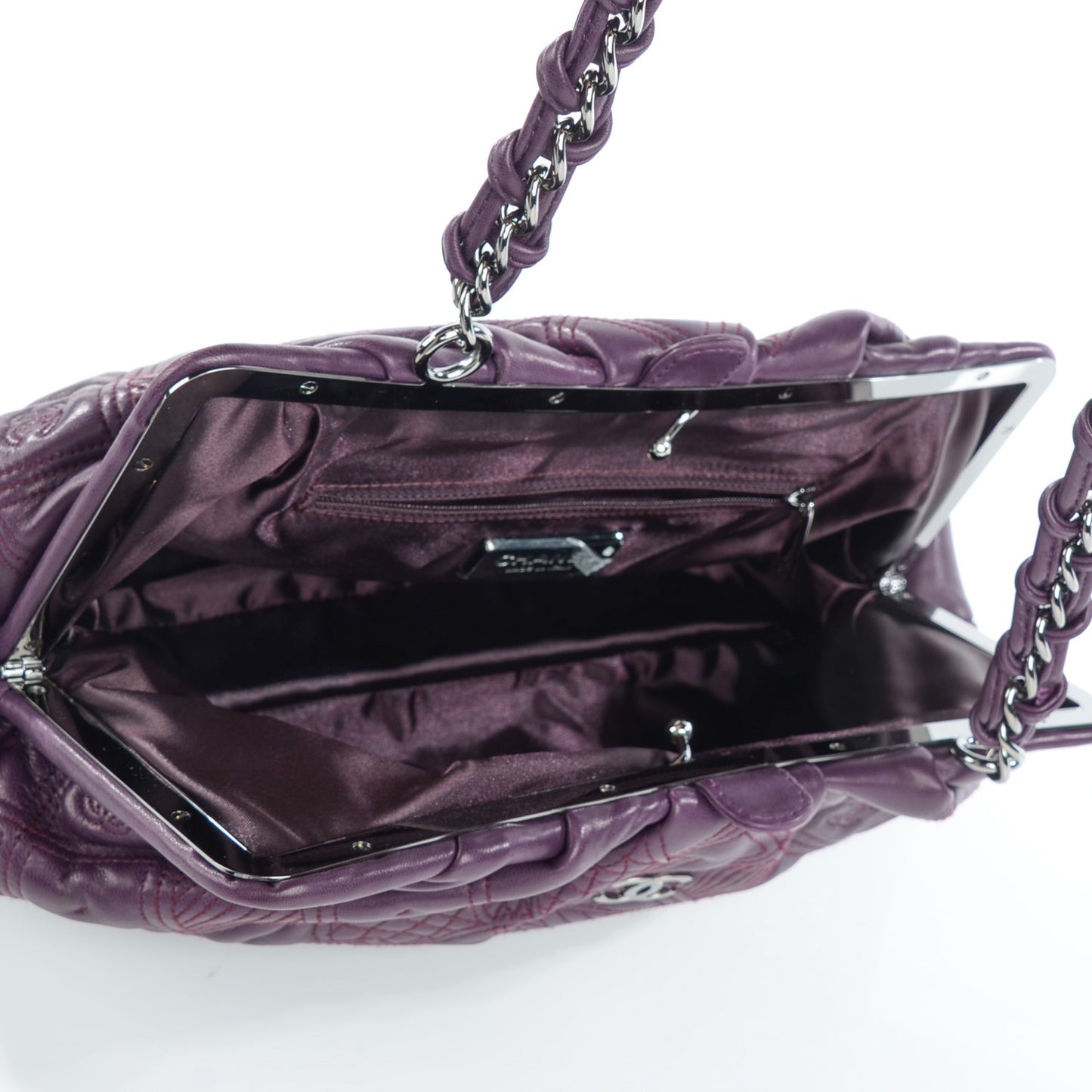 Lambskin Embroidered Frame Bag Violet Fonce