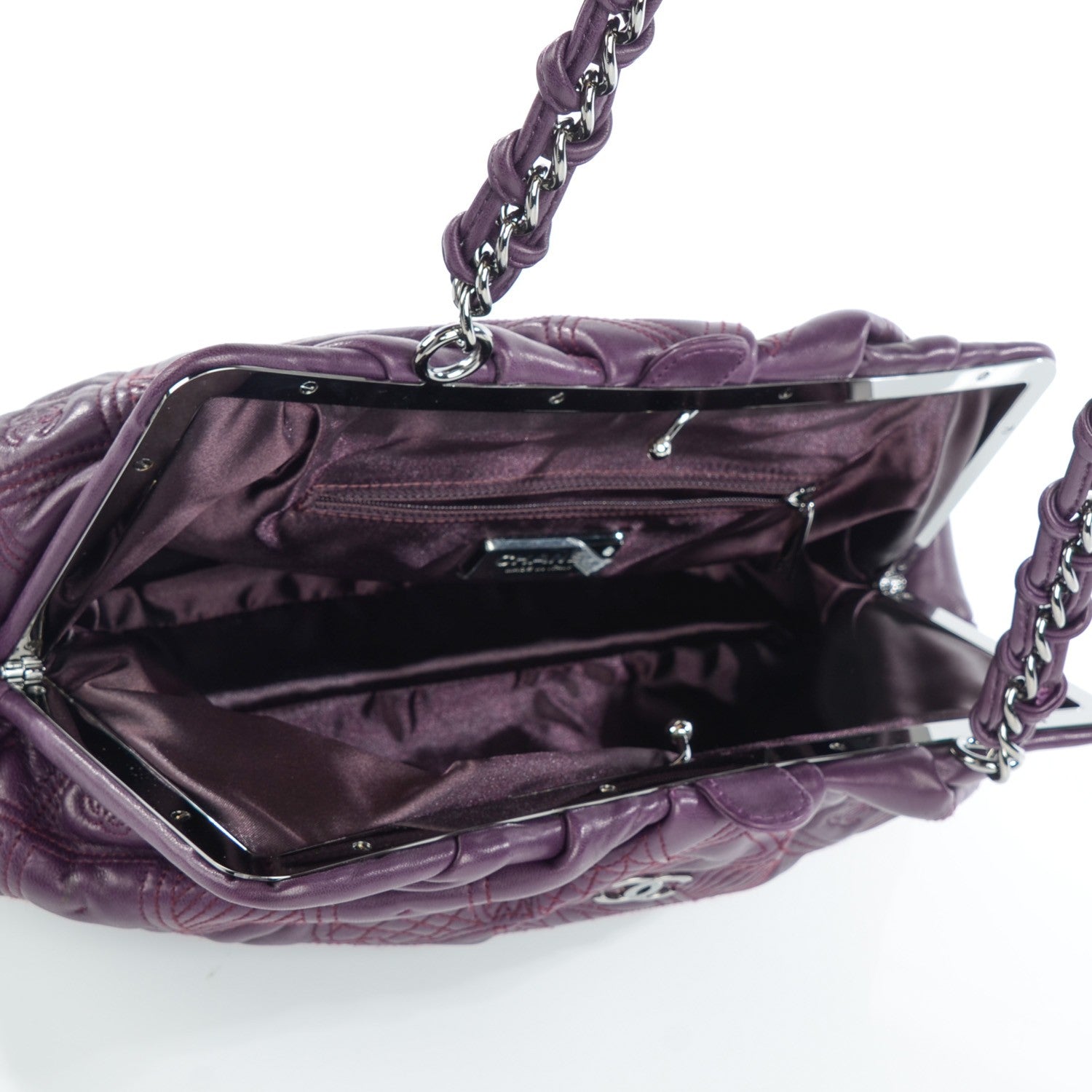 Chanel Lambskin Embroidered Frame Bag Violet Fonce 5 of 8