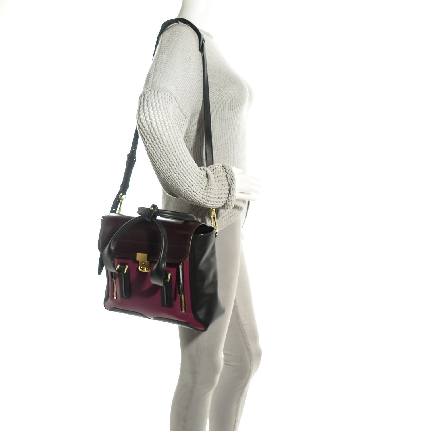 3.1 Phillip Lim 3.1 Smooth Calfskin Medium Pashli Satchel Berry Black 2 of 12