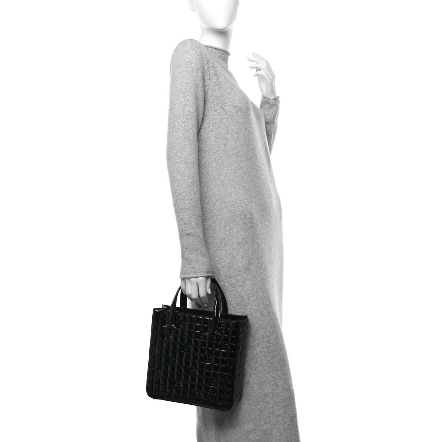 Patent Chocolate Bar Quilted Tote Black