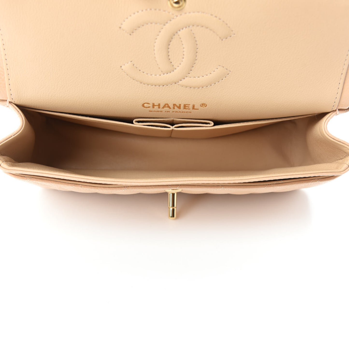 Caviar Quilted Small Double Flap Beige