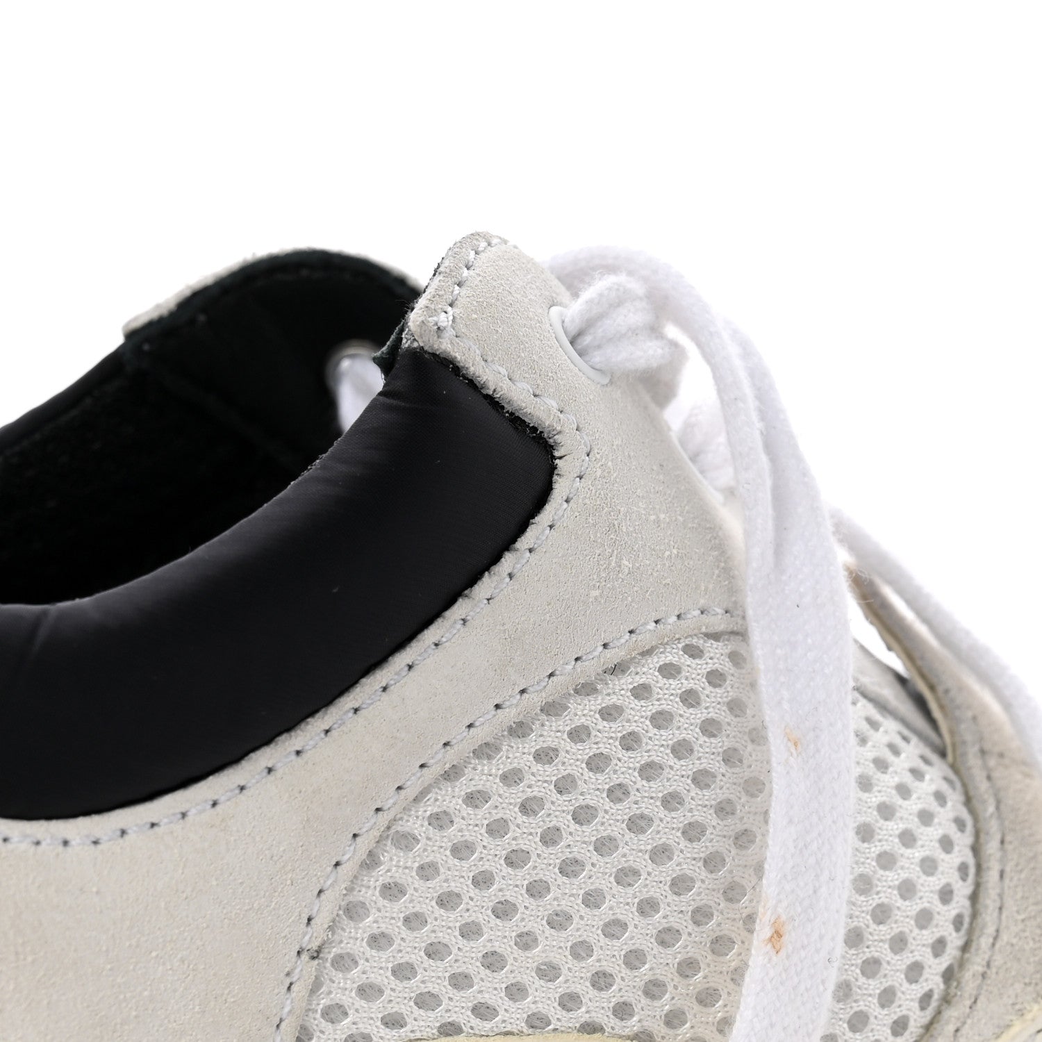 Chanel Mesh Suede Calfskin Grained Calfskin Womens CC Sneakers 37.5 White Black 9 of 10