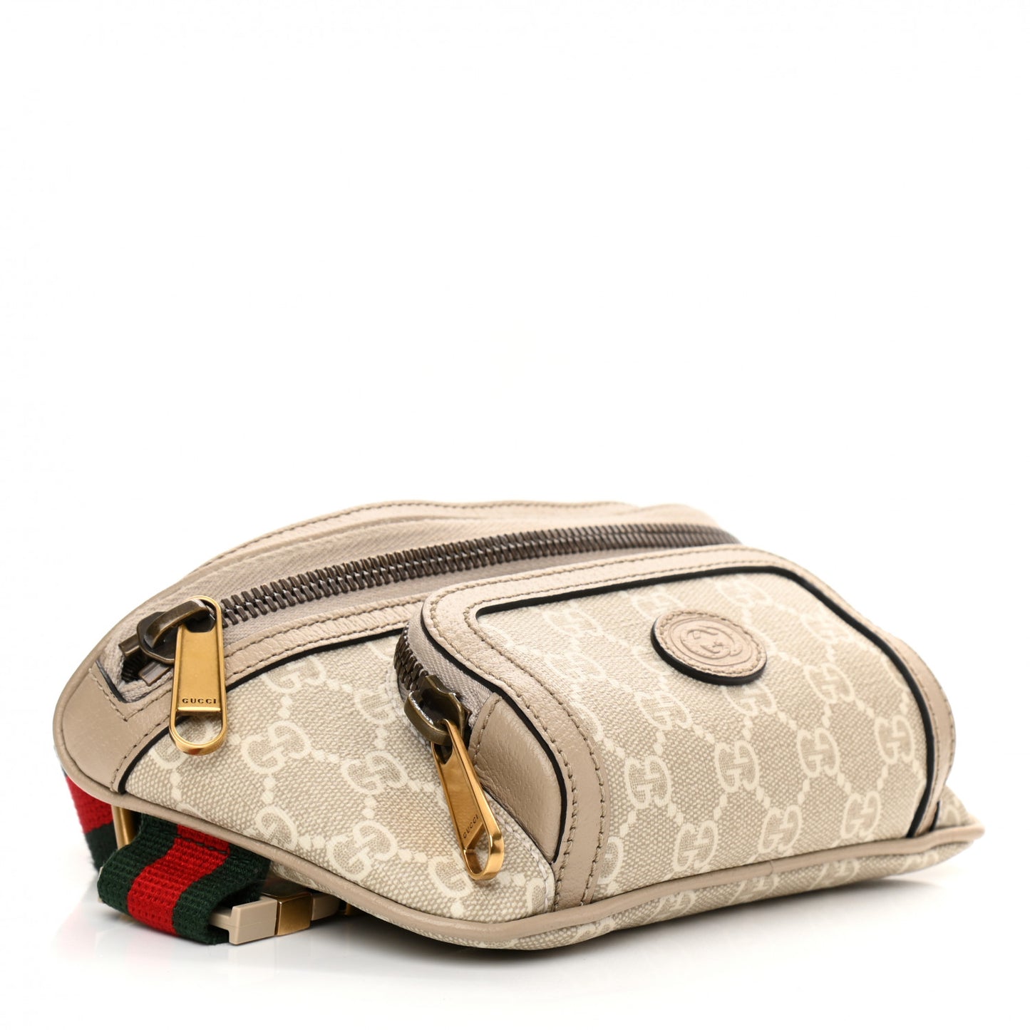 GG Supreme Monogram Textured Calfskin Web Retro Interlocking G Belt Bag Beige Mystic White Oatmeal