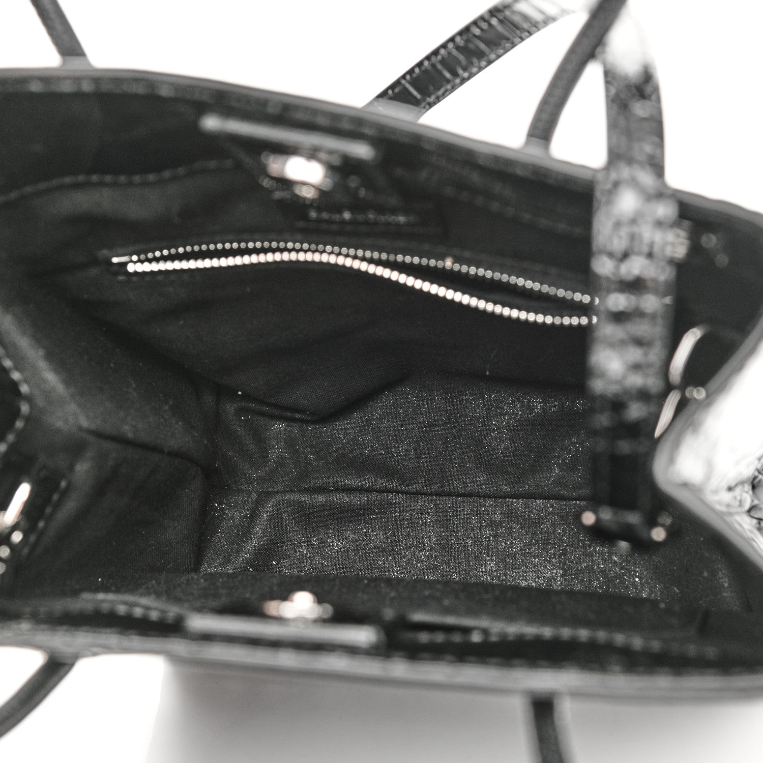 Balenciaga Shiny Calfskin Logo Crocodile Embossed North South Shopper Tote XXS Black White 5 of 10