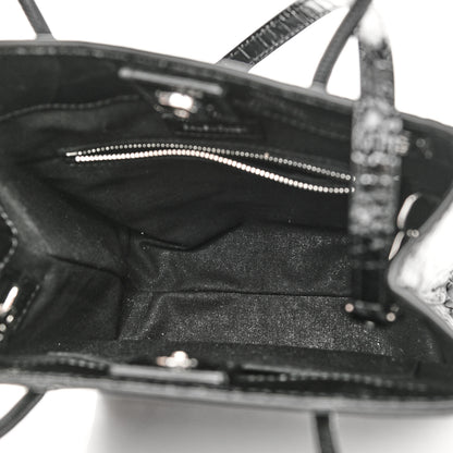 Balenciaga Shiny Calfskin Logo Crocodile Embossed North South Shopper Tote XXS Black White 5 of 10