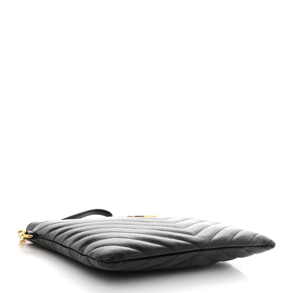 Saint Laurent Calfskin Matelasse Chevron Monogram A5 Wristlet Black 4 of 7