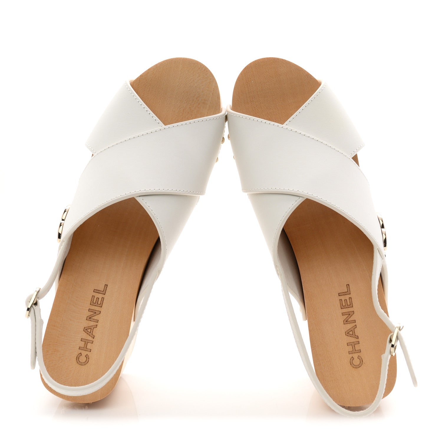 Chanel Calfskin Studded Slingback Clog Sandals 39 White 2 of 10