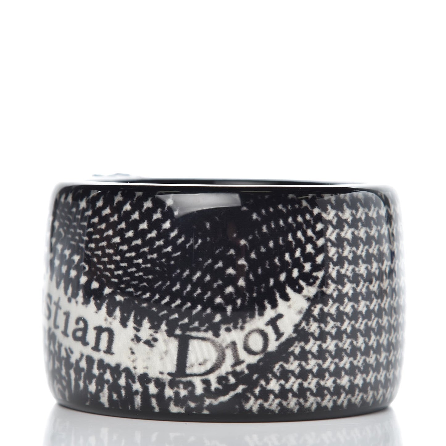 Resin Tweed Crystal Houndstooth Print Wide Bracelet Black