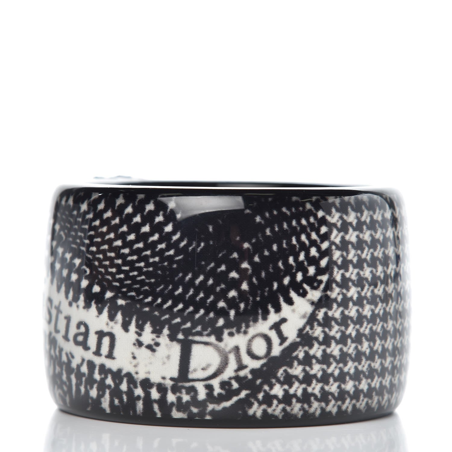 Christian Dior Resin Tweed Crystal Houndstooth Print Wide Bracelet Black 4 of 4