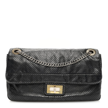 Chanel Metallic Crackled Calfskin Large Perforated Drill Flap Black 1 of 10