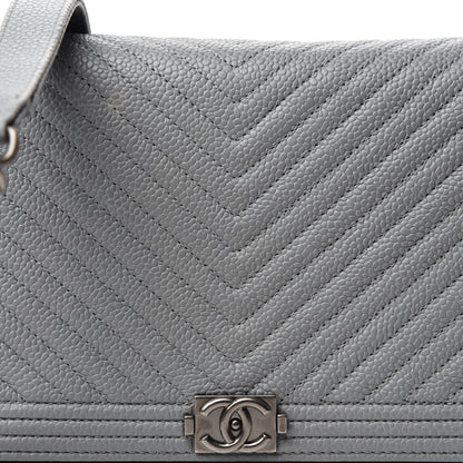 Chanel Caviar Chevron Quilted Boy Wallet On Chain WOC Grey 13 of 13