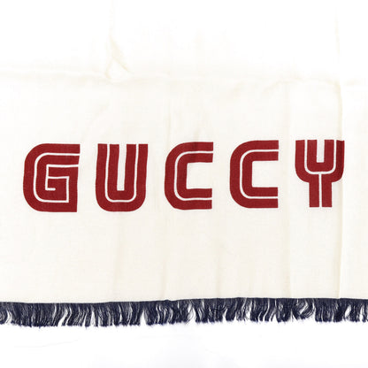 Gucci X SEGA Silk Modal Web GUCCY Scarf Ivory Blue Red 2 of 2