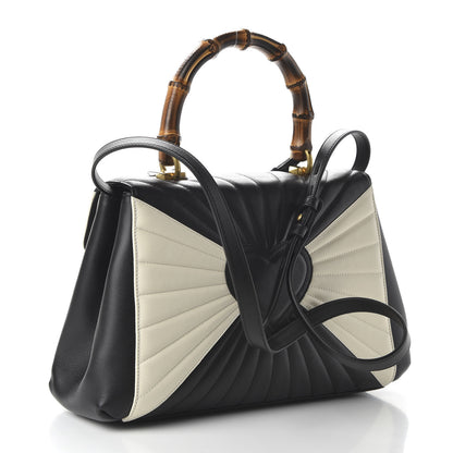 Gucci Calfskin Bamboo Trapuntata Queen Margaret Top Handle Bag Mystic White Black 4 of 11
