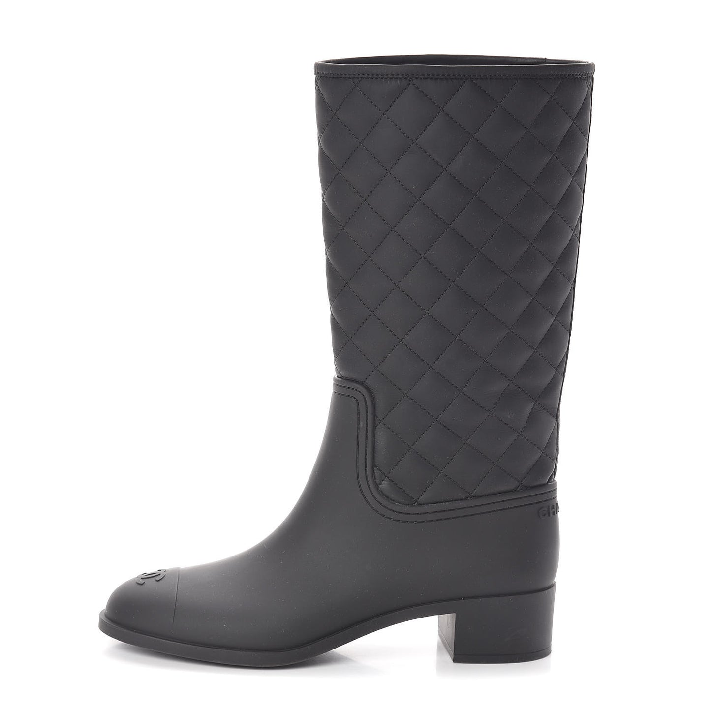 Rubber Quilted Rain Boots 41 Black