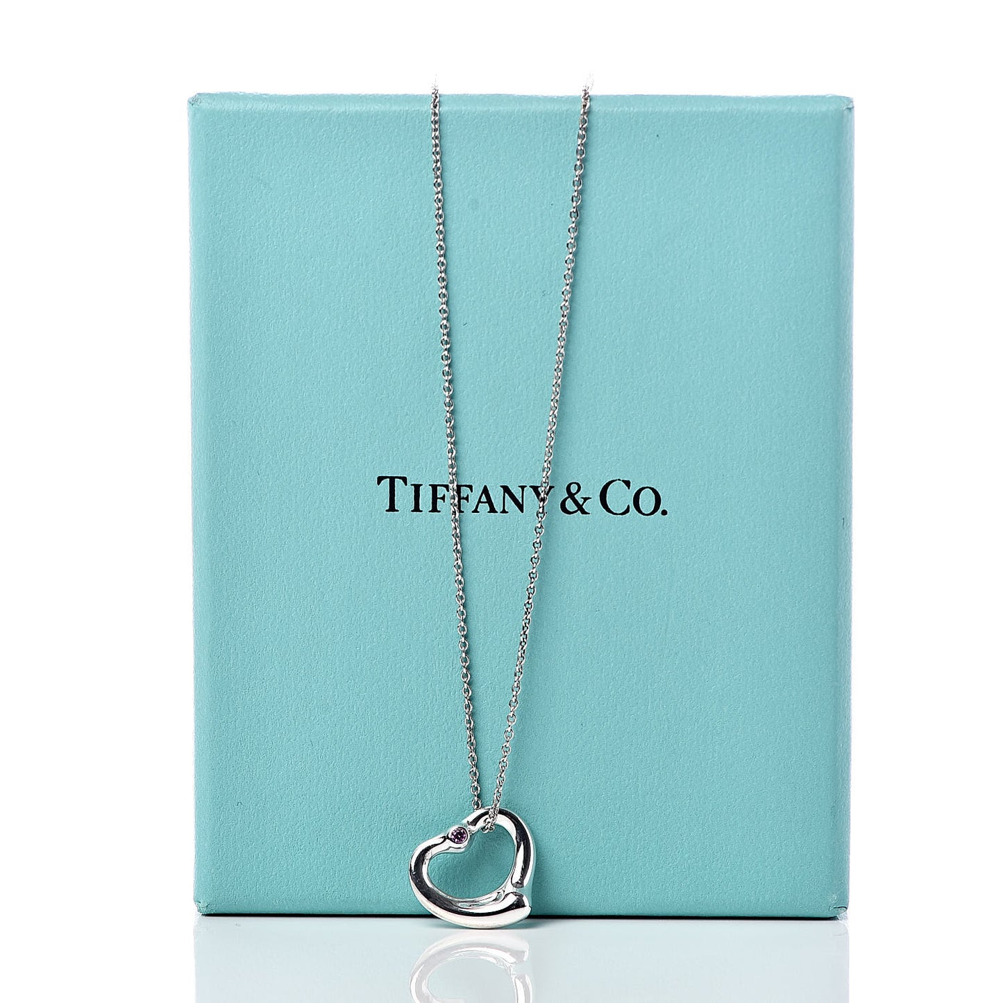 Sterling Silver Pink Sapphire Elsa Peretti 16mm Open Heart Pendant Necklace