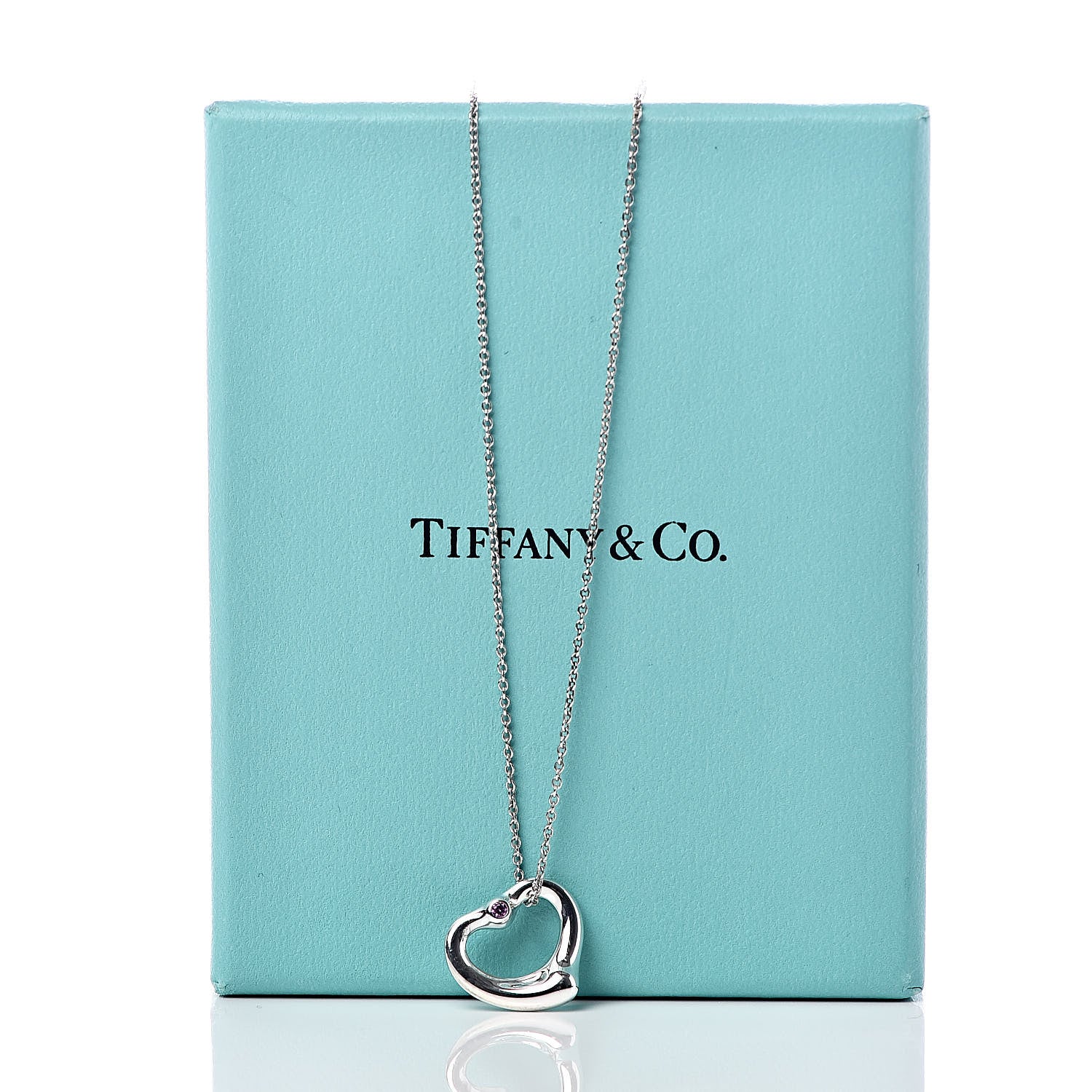 Tiffany Sterling Silver Pink Sapphire Elsa Peretti 16mm Open Heart Pendant Necklace 8 of 8