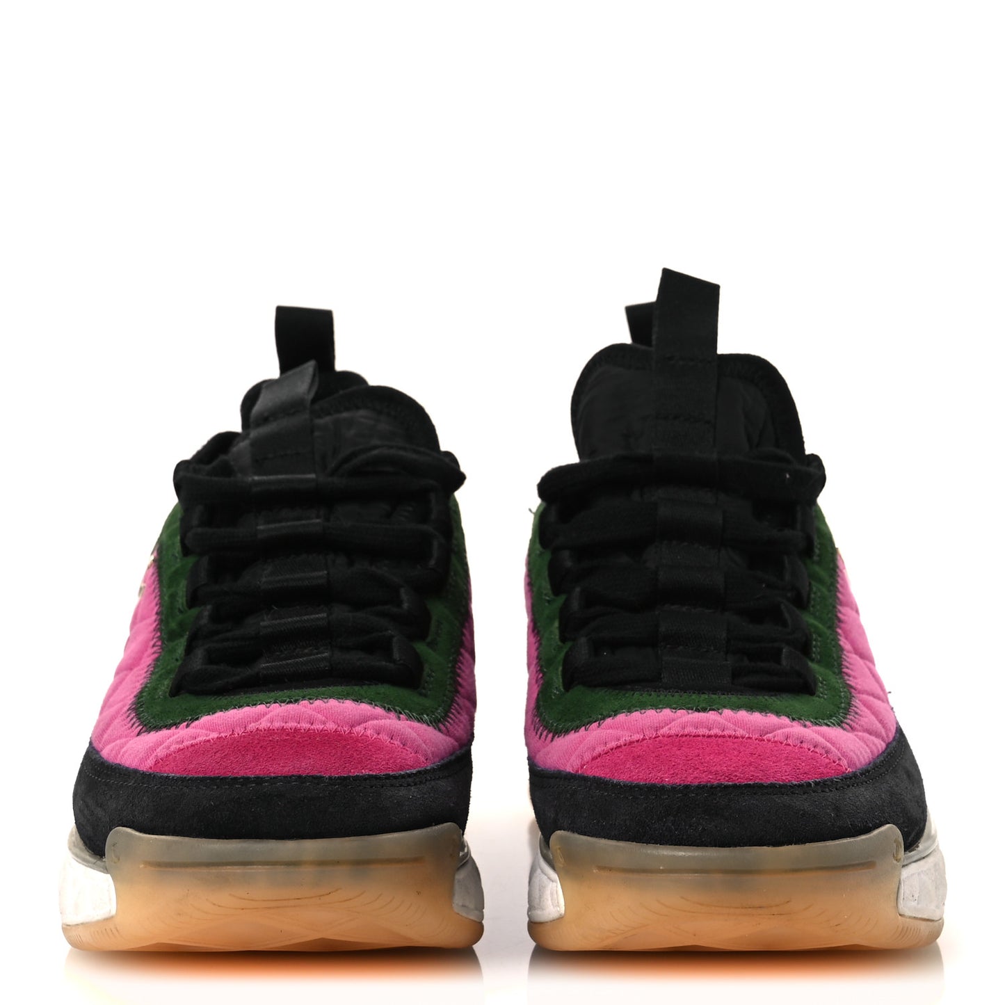 Velvet Calfskin Mixed Fibers CC Sneakers 38 Dark Pink Green