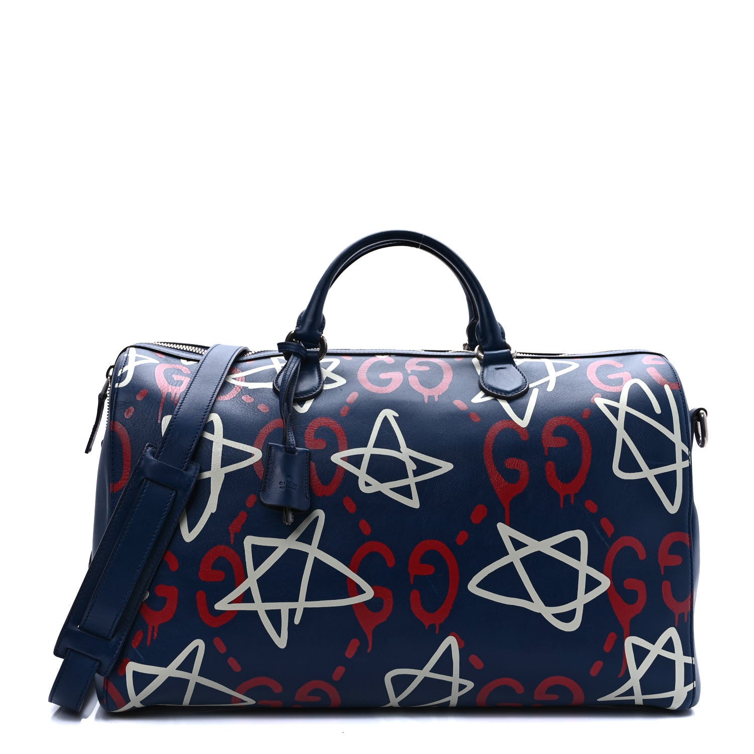 Gucci Calfskin GucciGhost Print Duffle Blue Agata Hibiscus Red 1 of 12