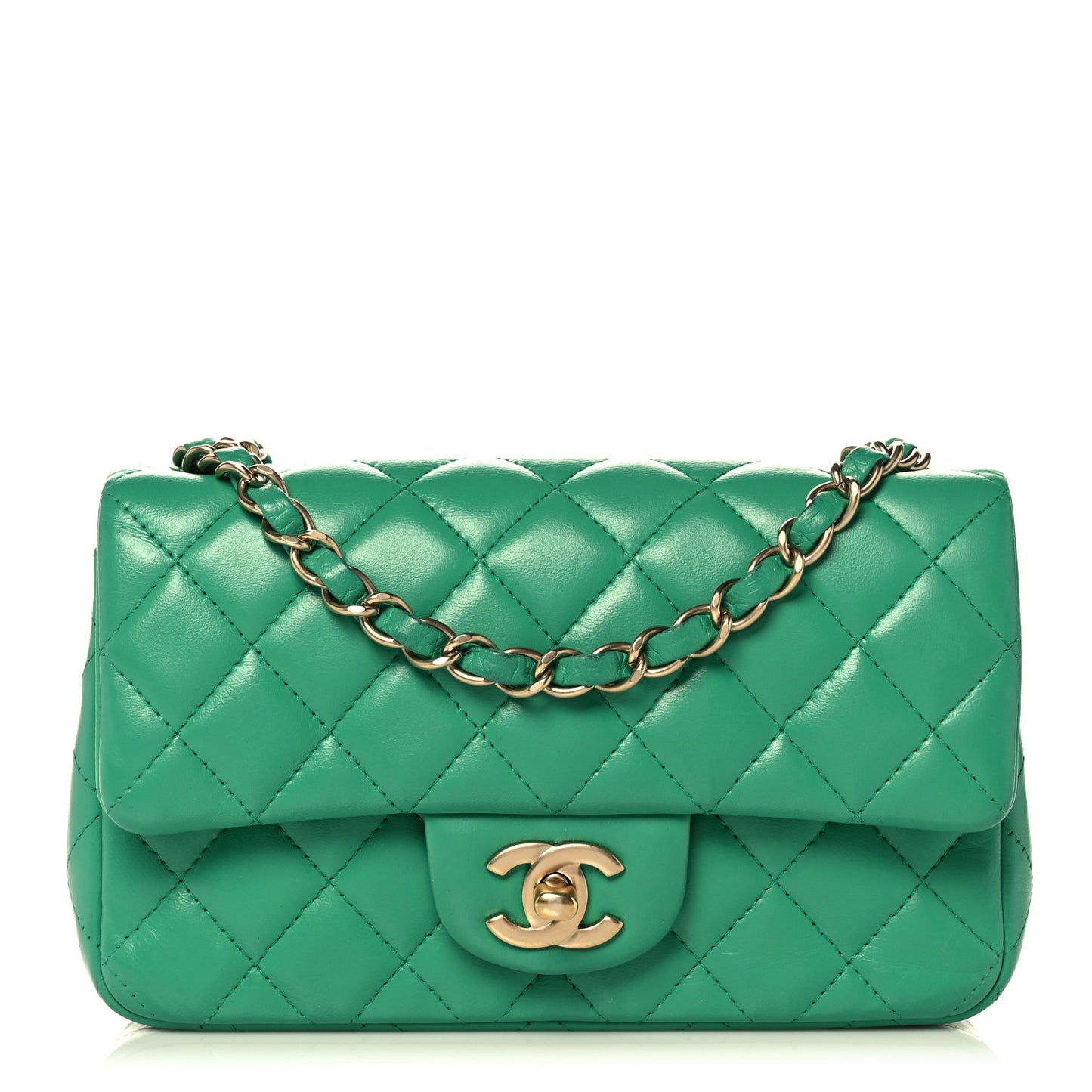 Lambskin Quilted Mini Rectangular Flap Green