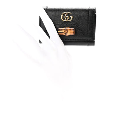 Gucci Wonka Grain Calfskin Diana 6 Key Holder Case Black 2 of 9