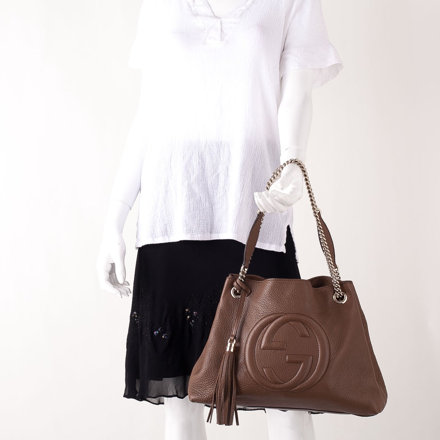 Pebbled Calfskin Medium Soho Chain Shoulder Bag Dusty Blush