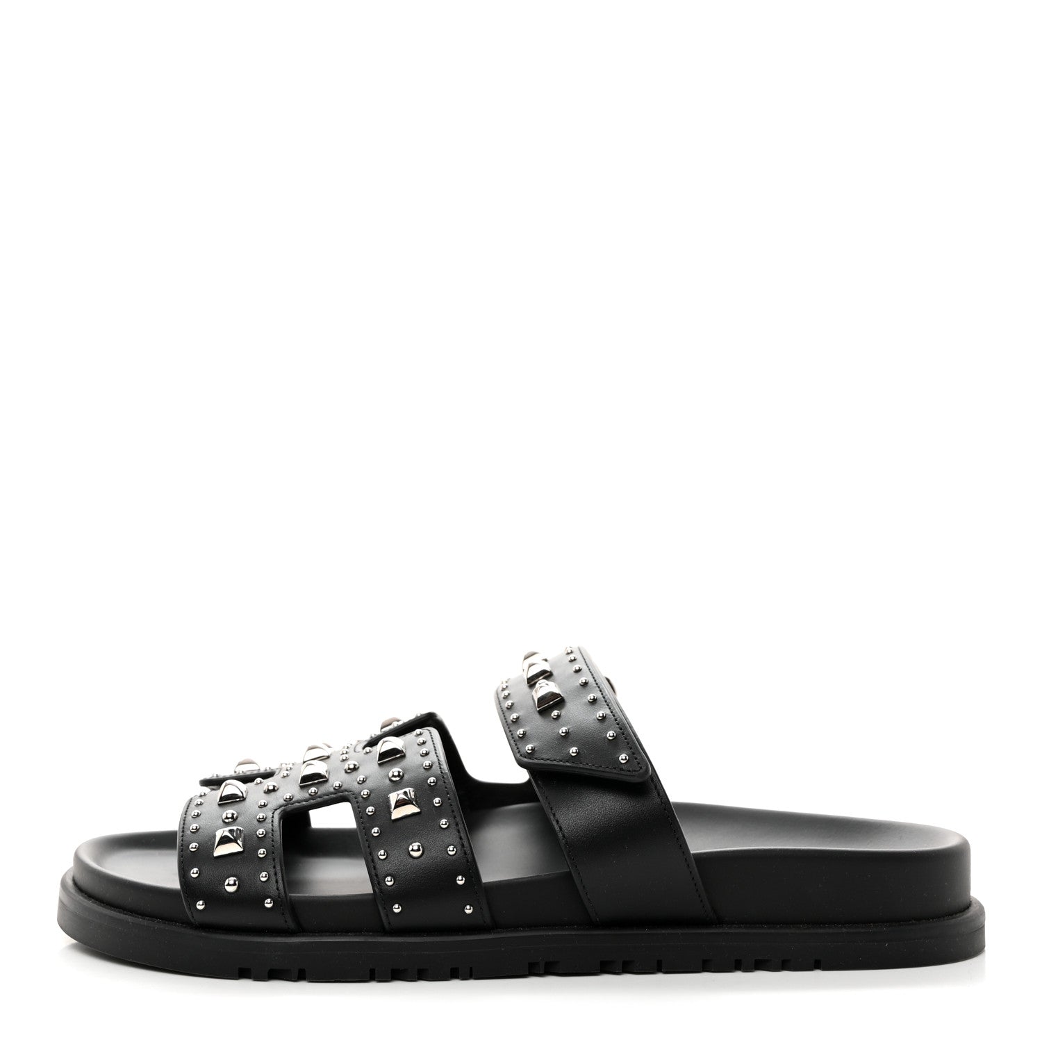 Hermes Calfskin Studded Womens Chypre Sandals 38 Black 1 of 9