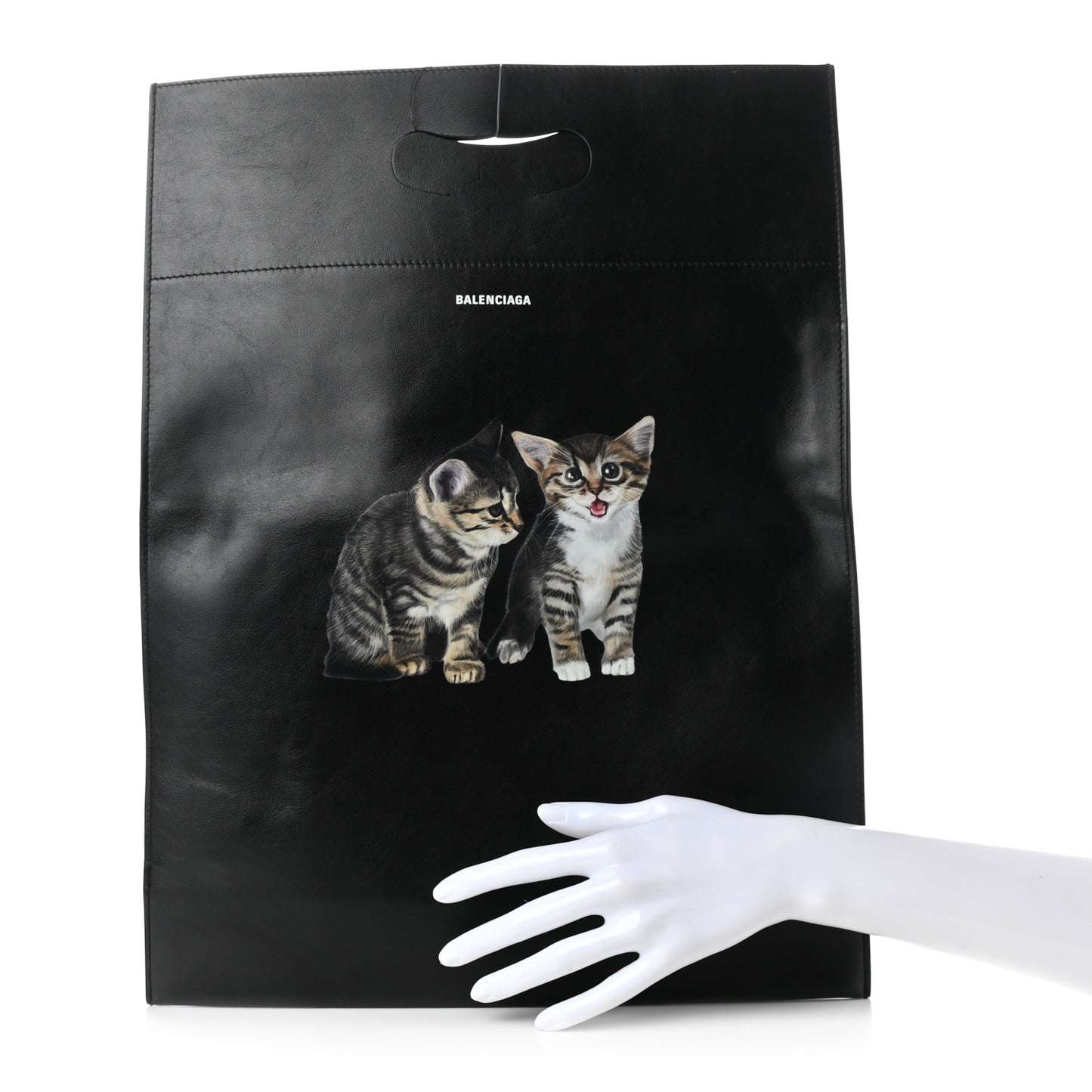 Calfskin Printed Kitten Plastic Bag Shopper S Black