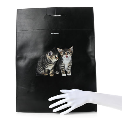 Balenciaga Calfskin Printed Kitten Plastic Bag Shopper S Black 2 of 10