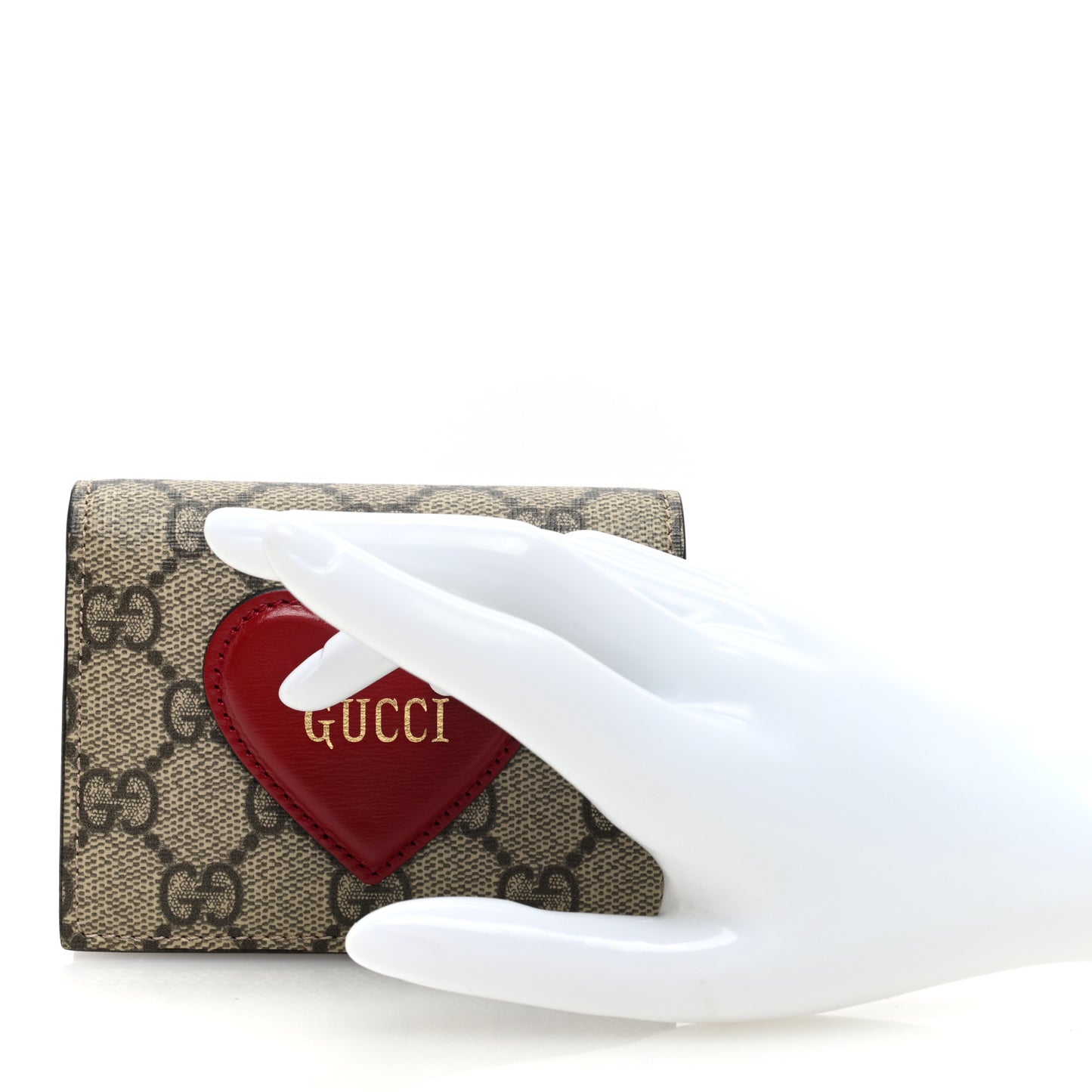 GG Supreme Monogram Script Logo Heart Card Case New Cherry Red Beige New Acero