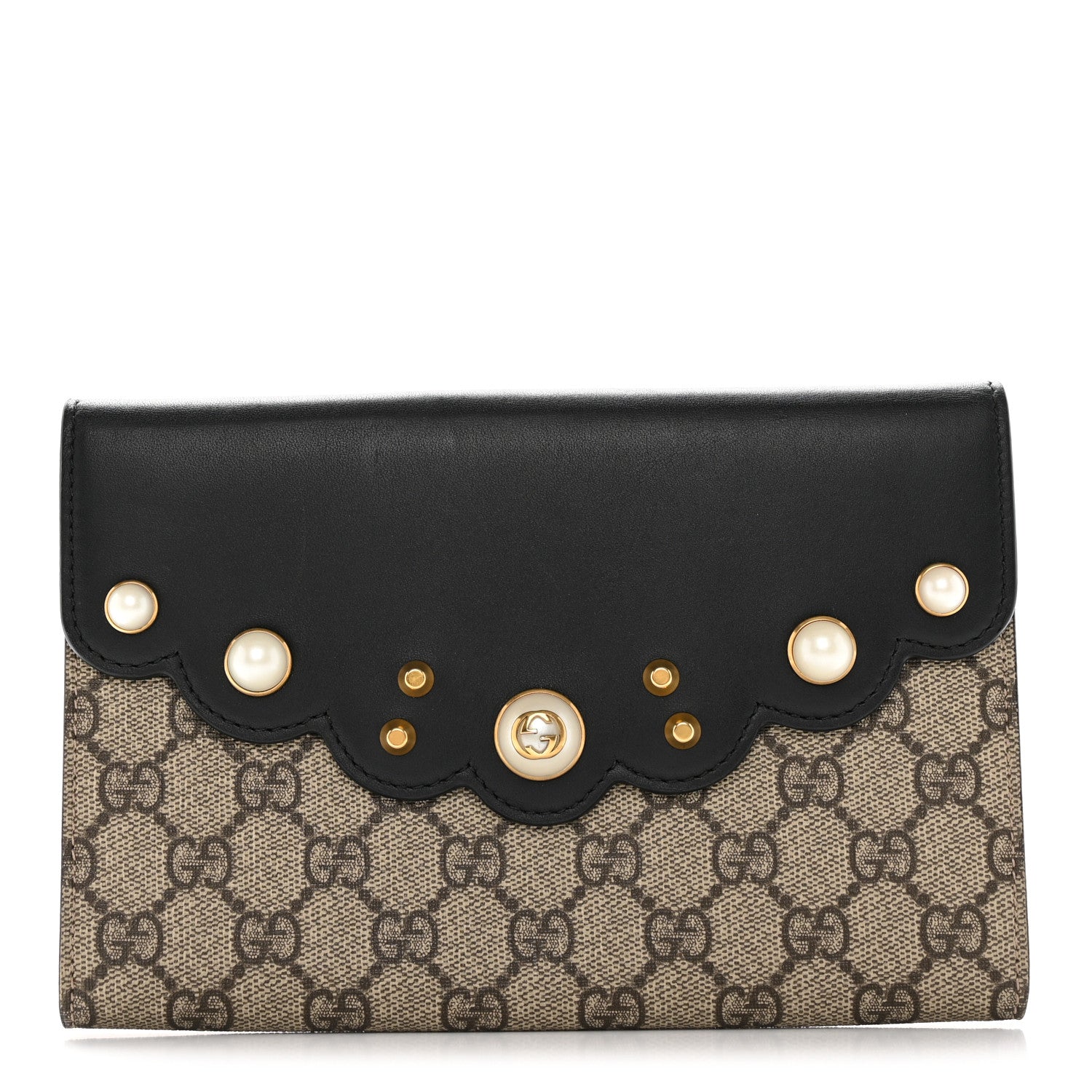 Gucci GG Supreme Monogram Mini Peony Pearly Clutch Black 1 of 12