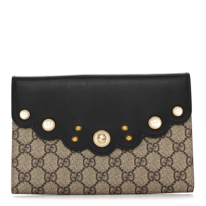 Gucci GG Supreme Monogram Mini Peony Pearly Clutch Black 1 of 12