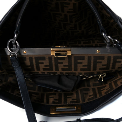 Fendi Goatskin Zucca Large Peekaboo Iconic Satchel Black Tobacco 5 of 14