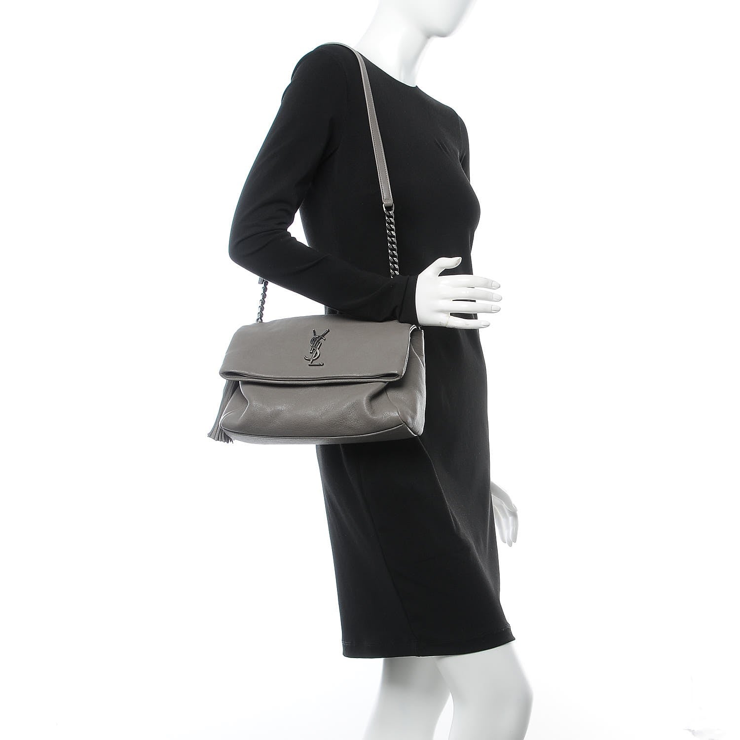 Saint Laurent Sheepskin Medium West Hollywood Monogram Fold-Over Bag Grey 2 of 8
